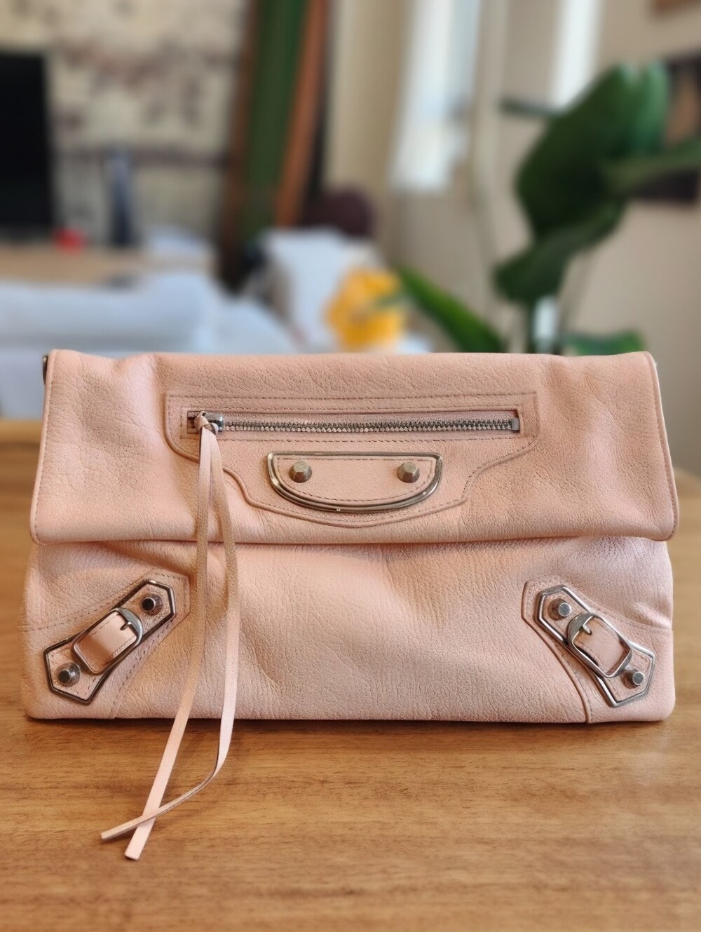 Balenciaga Metallic Edge Classic Envelope Bag Clutch - Pale Pink/Peach